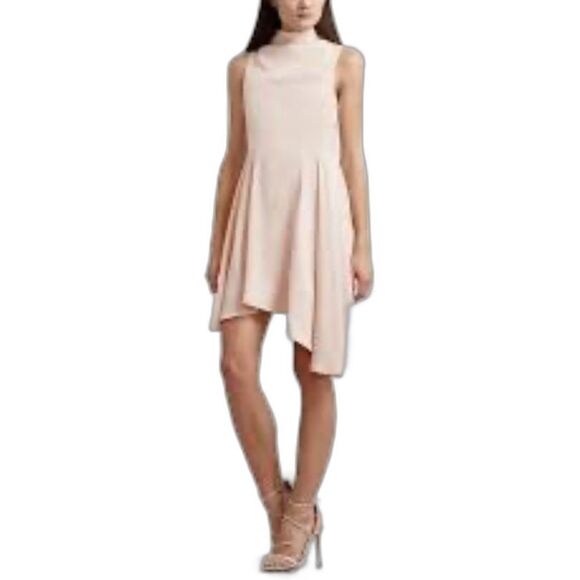 Keepsake Break Even Champagne Pink Mockneck Sleeveless Asymmetrical Hem Dress XS - Picture 1 of 16